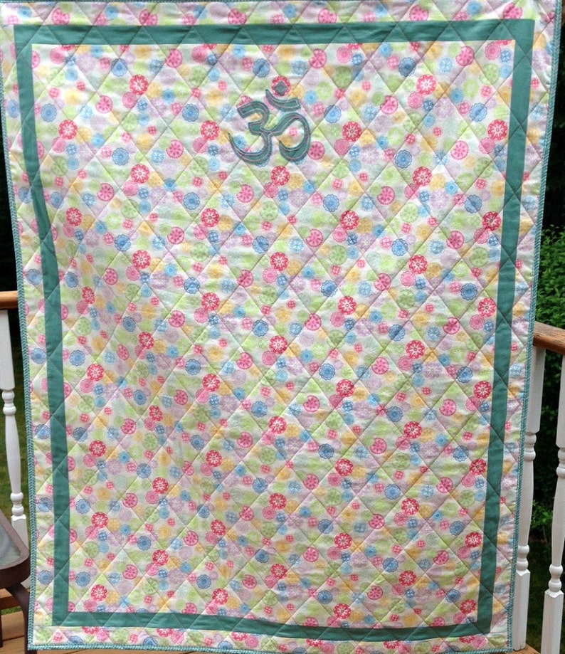 Yoga Baby Quilt Blanket or Play Mat Om Sign Baby Mandala Quilt Pastel Colors Nursery Decor Yoga Mom Shower Gift