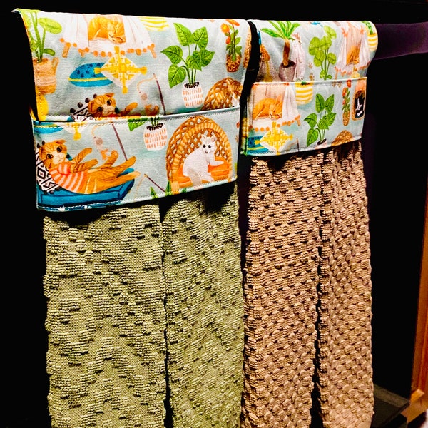 Hanging kitchen dish towel, tea towel for oven stove door handle, cat paw pet  home decor