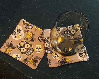 Skeleton Fabric Coasters | mug rug | cotton coasters | beer wine coaster | coffee tea latte coaster | cup mug glass vase candle coasters