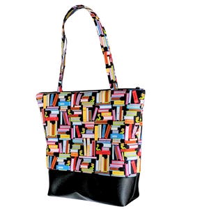 Sac fourre-tout rat de bibliothèque, cadeau pour lecteur assidu, amateur de livres, enseignant, principe, éducateur.  Fabriqué à la main avec du tissu en coton et une base en similicuir