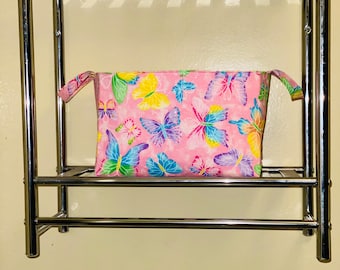 Glitter butterfly fabric basket | baby girls room decoration | pink butterfly basket | basket with handles | sparkle butterflies