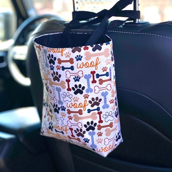 Reusable trash bag, cute car accessory, vehicle litter bag, hanging garbage pouch | headrest storage, truck organizer, door knob storage