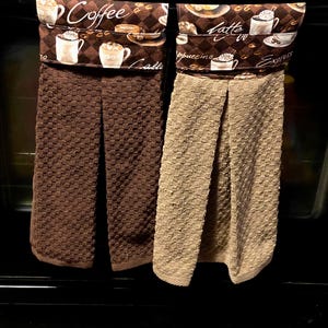 Coffee pattern kitchen dish towel, hanging tea towel, stove handle hand towel, cafe shop decoration, coffee bar, coffee house, hostess gift