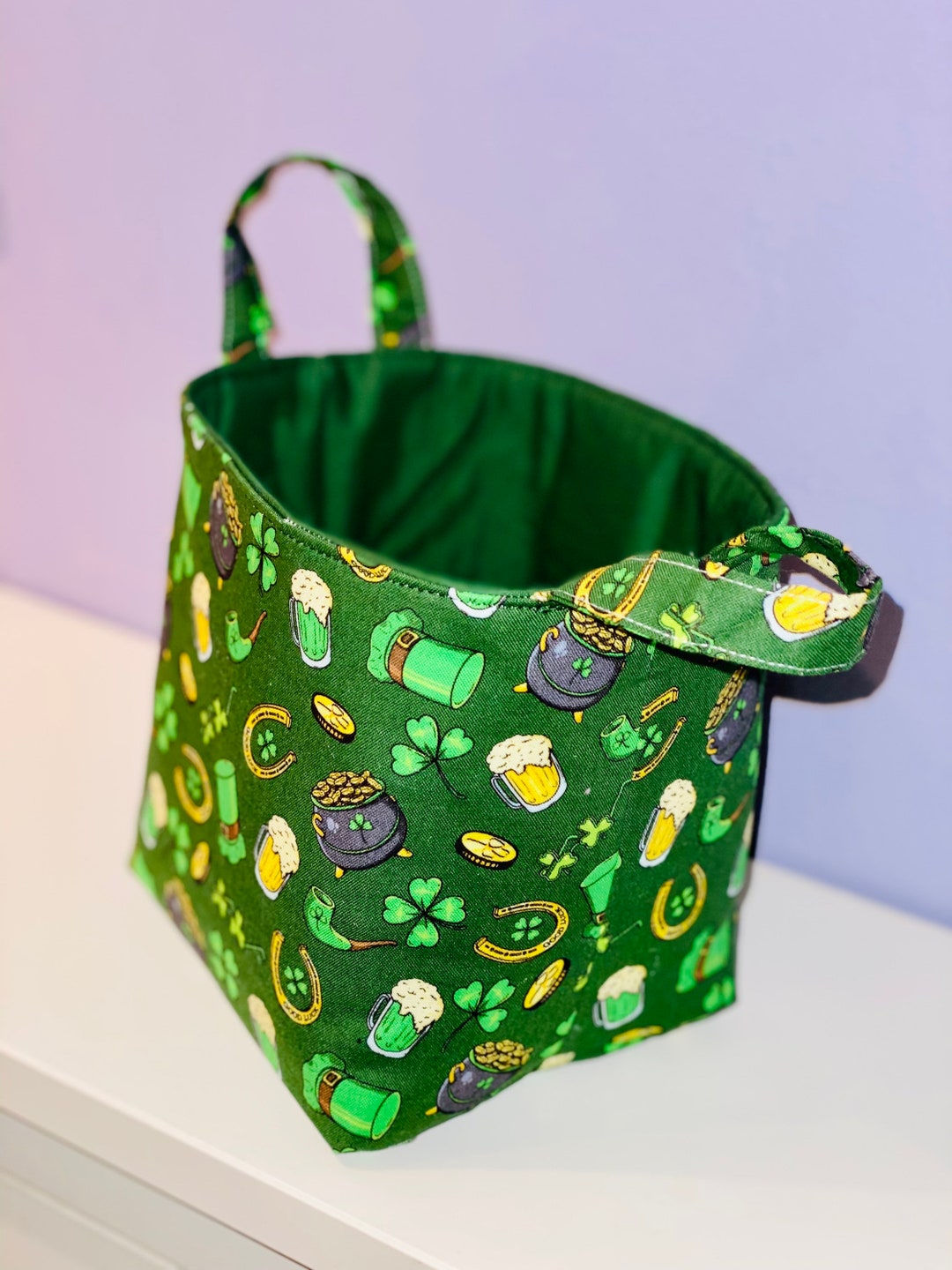 Shamrock Fabric Storage Basket Pot of Gold Basket With Handles Storage Bin Basket Bucket St