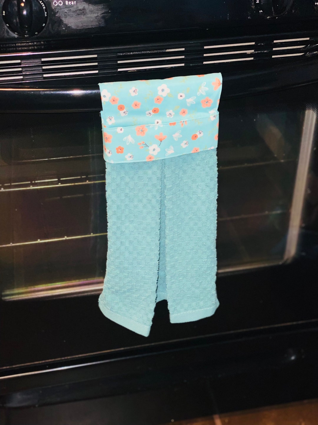 Turquoise Stove Towel Floral Dish Towel Hanging Tea Towel Stove Hanging ...