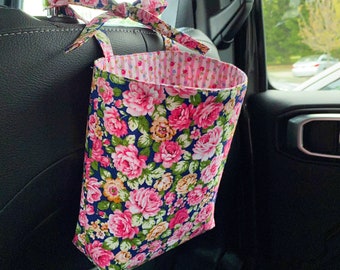 Car Trash bag | car organizer | headrest bag |car pouch | litter bag | cute car accessories | reusable bag | car garbage bag | country chic