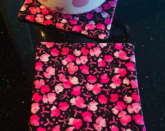 Breast cancer awareness Coasters | Fabric mug rug | cotton coasters | reversible coasters | survivor gift | anniversary | find a cure