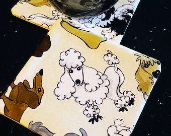 Dog theme Coasters | Fabric mug rug | cotton coasters | beer wine coffee tea | reversible coasters | gift for dog lover | animal paw coaster