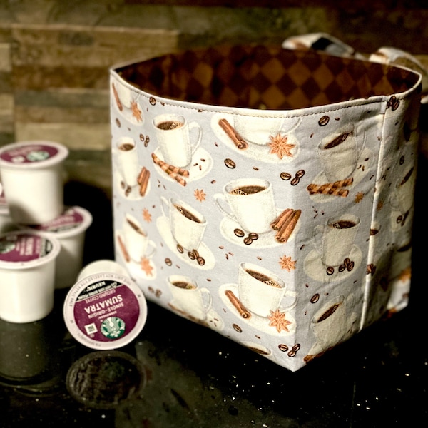 Coffee lover basket, gift basket, fabric bin, cafe house decor, barista gift, latte station, coffee accessories storage, coffee pod holder