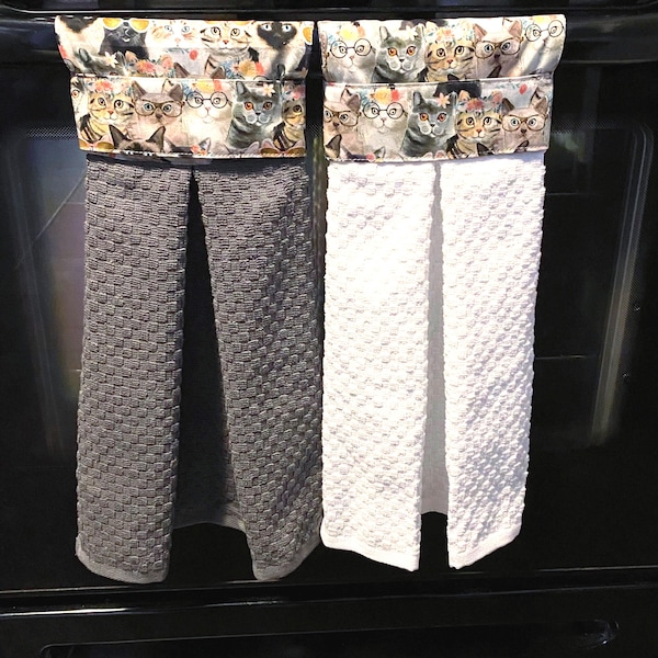 Oven door handle dish towel, cat lover gift, kitchen decor