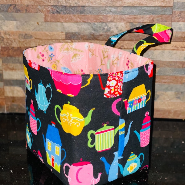 Cute tea basket | green tea | K cup storage | cloth basket | storage basket | tea shop decor | herbal teas | tea pot | tea kettle