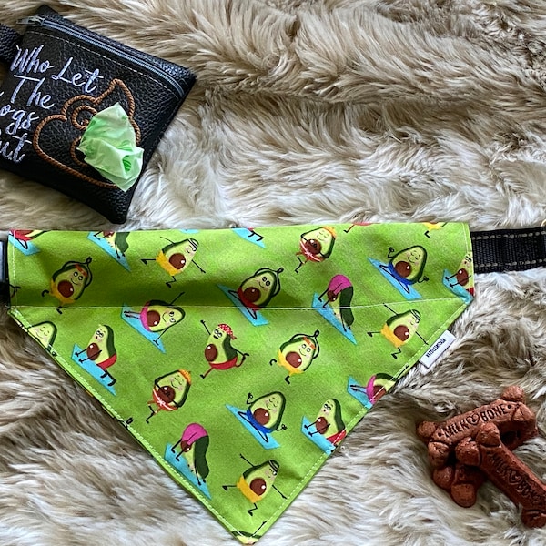 Avocado fabric dog bandana, adorable pet accessories, puppy scarf, new pup gift, triangle scarf for dogs, cute doggie handkerchief attire