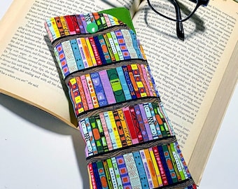Padded eyeglass case, fabric storage snap pouch, gift for book lover, reader