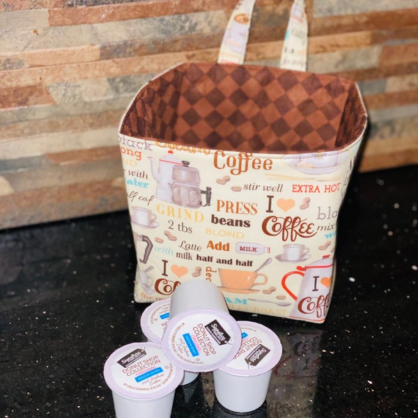 Coffee lover basket, gift basket, fabric bin, cafe house decor, barista gift, latte station, coffee accessories storage, coffee pod holder