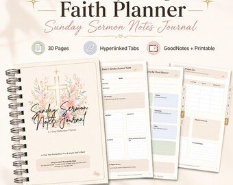 Journal de notes pour le sermon du dimanche | Planificateur de réflexion sur 7 jours (Téléchargement numérique)