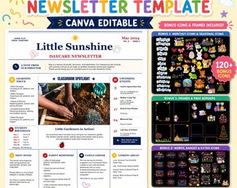 Modèle de bulletin d'information modifiable pour garderie | A4, Lettre US, Canva (Formulaire scolaire)
