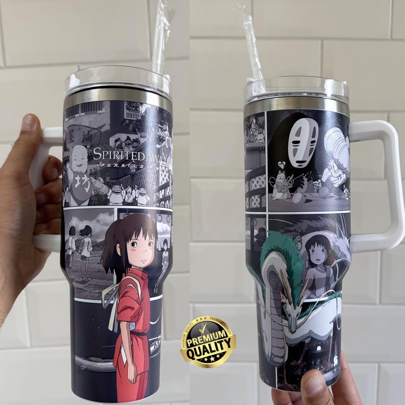 Spirited Away High Quality Anime 40 oz Tumbler, Studio Ghibli Decor, Anime Gift, Hot & Cold Drinks, Coffee Cup, Water Bottle, Mug Gift image 1