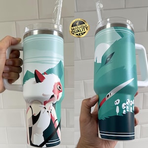 Anime Cup, Princess Mononoke High Quality 40 oz Tumbler, Studio Ghibli Decor, Anime Gift, Hot & Cold Drinks Coffee Cup, Ghibli Water Bottle image 1