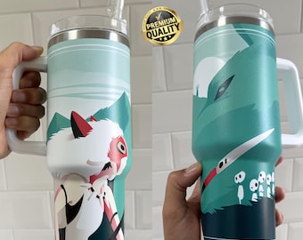 Tasse anime, gobelet princesse Mononoke de haute qualité 40 oz, décoration Studio Ghibli, cadeau anime, tasse à café pour boissons chaudes et froides, bouteille d'eau Ghibli