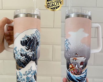 Gobelet une pièce de haute qualité de 40 oz, décoration anime grande vague, boissons chaudes et froides, tasse à café, bouteille d'eau, cadeau mug