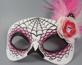 Deluxe Pink Spiderweb Leather Day of the Dead Masquerade Mask, OOAK