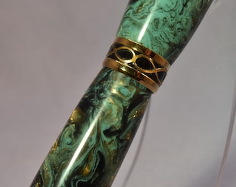 Warm and Wonderful "Green and Gold" Acrylic on a Medium-Priced Rollerball or Fountain Pen JoWo #5 nib