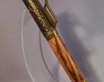 Hand‑Turned Marblewood Lever‑Action Pen • Antique Brass Hardware