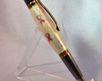Pink Cancer Ribbon Acrylic Pen • Sierra Twist • Gold Accents