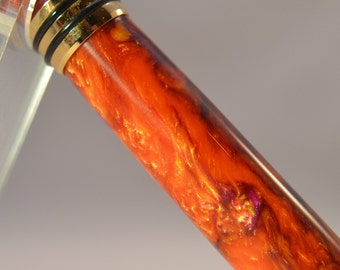 Tycoon Pen in &quot;Inferno&quot; Acrylic with 24K Gold Plating & Schneider® Rollerball Refill
