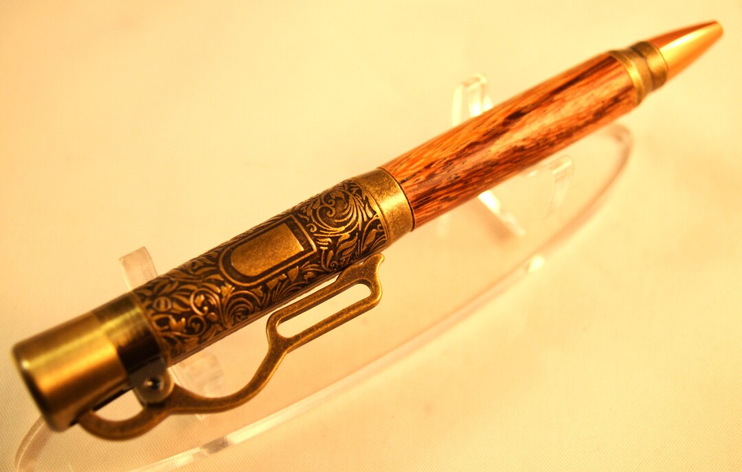 Lever Action Ball Point Pen in Marblewood With Antique Brass Accents Etsy