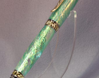 Acrylic Cigar Pen – Gold & Chrome Hardware – Abalone Opalescent Color Burst – Hand‑Turned Gift Pen