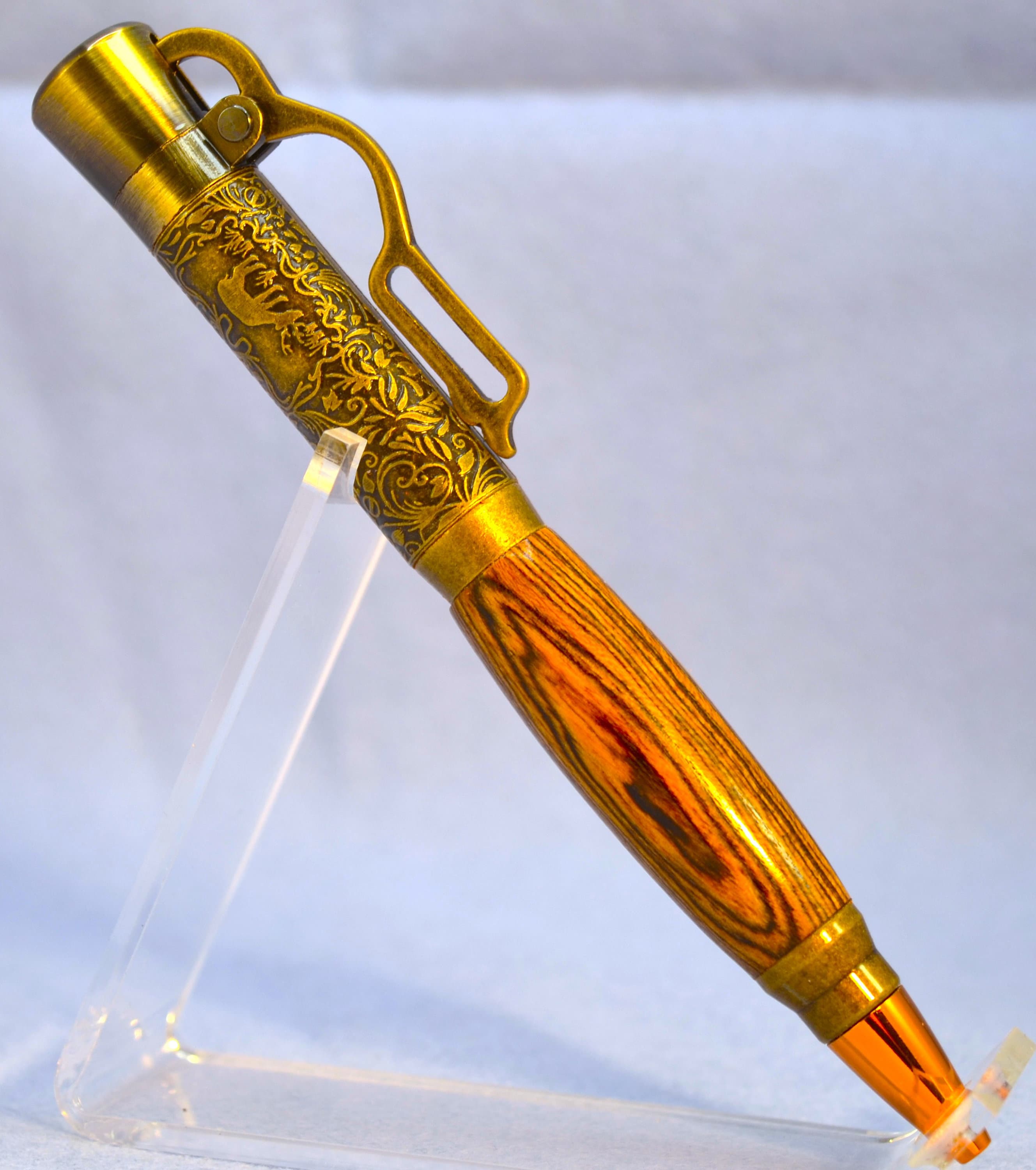 Lever Action Ball Point Pen in Bocote 2 with Antique Brass Accents