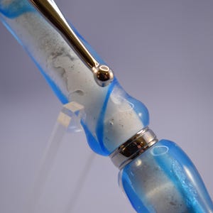 Unusual Clear White and Blue Acrylic Pen with Rhodium Plated Accents