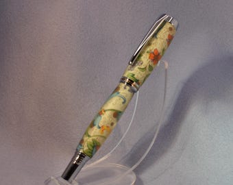 Italian Paper Acrylic Fountain Pen • JoWo #5 Nib • Chrome & Gold Accents C