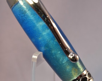 Brilliant "Blue Galaxy" Acrylic on a Medium-Priced Rollerball or Fountain Pen JoWo #5 nib