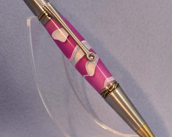 Hand‑Turned Twist Pen in Orchid Dew Acrylic with Antique Brass & Pewter Accents