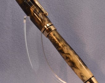 Cyclone Fountain Pen in Buckeye Burl Wood – German #6 Nib with Black Chrome Accents