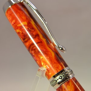 Hand-Crafted Fountain Pen in Superb &quot;Inferno&quot; with Rhodium (becoming rare) and Titanium Black Metal Accents