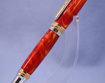 Handcrafted Fountain Pen: Vulcan&#39;s Forge Acrylic, Silver & Gold Accents