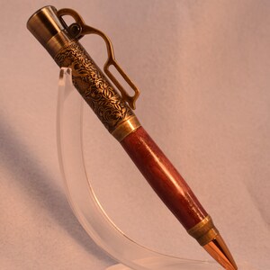 Lever Action Ball Point Pen in Purpleheart with Antique Brass Accents