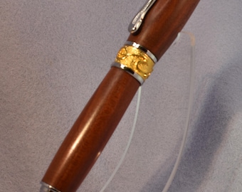 Red Heart Nouveau Style Pen with 24K Gold and Chrome Plating