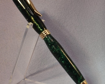 Striking Deep Green Acrylic Pen with Beautiful Gold-Plated Accents