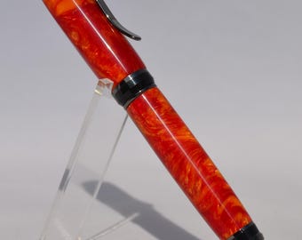 Vulcan’s Forge – Hand‑Turned Acrylic Cigar Pen in Red & Gold, Gun Metal Accents, Parker‑Style Twist Ballpoint