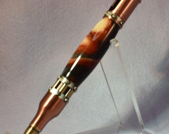 Steampunk Lever‑Action Pen • Earth’s Core Acrylic • Copper & Brass Handmade Ballpoint