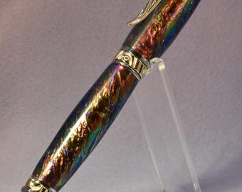 Ink Black Acrylic Cigar Pen • Handmade Luxury Ballpoint • Chrome & Gold Accents • Parker Refill