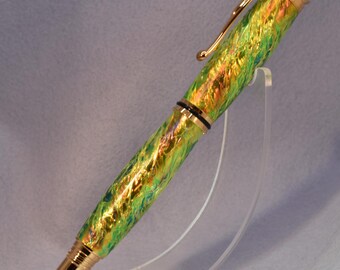 Dragon Acrylic Fountain Pen – Green & Gold Pearlescent Finish – Hand‑Turned - #6 Nib – Jr. Retro Series