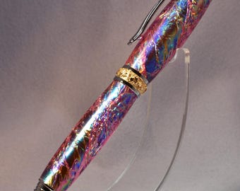 Hand-Turned “Pyrotechnics” Acrylic Fountain Pen • JoWo Nib • Chrome & Lifetime Gold Accents • Luxury Writing Gift