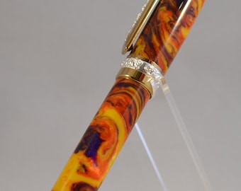 Handcrafted Fountain Pen: Chromatic Springs Acrylic, Silver & Gold Accents