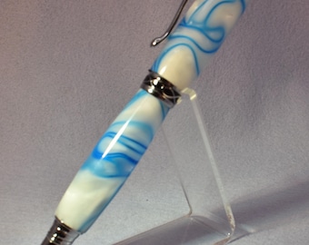 Infinity Fountain Pen or Rollerball — Sky Blue Acrylic — Hand‑Turned — JoWo M, Heritance Fine, or Schmidt 888