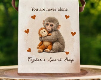 You are never alone monkey with teddy Canvas Lunch Bag | Personalized name